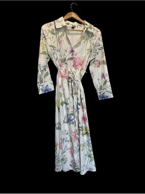 Floral Maxi Dress wTie Waist — Pastel on White - Easter-Spring wedding guest NEW